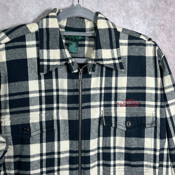 Lauren Ralph Lauren Shirt Jacket Mens Large Gray Plaid Zip‎ Up Shacket Outdoors - Picture 2 of 9
